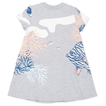 Girls Green Grey Logo Cotton Dress