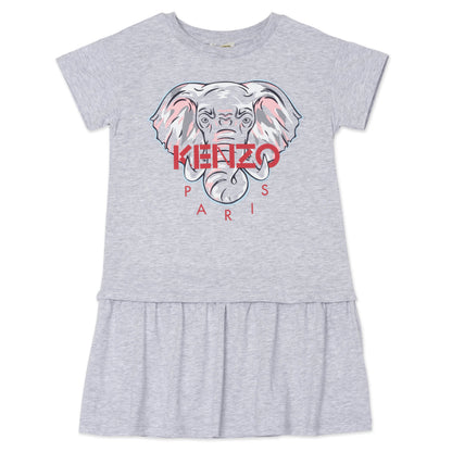 Girls Grey Elephant Cotton Dress