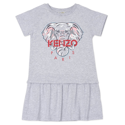 Girls Grey Elephant Cotton Dress