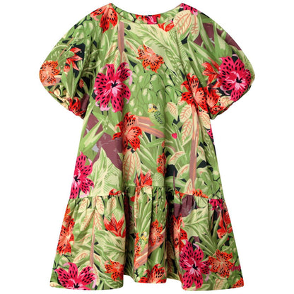 女童绿色花朵连衣裙