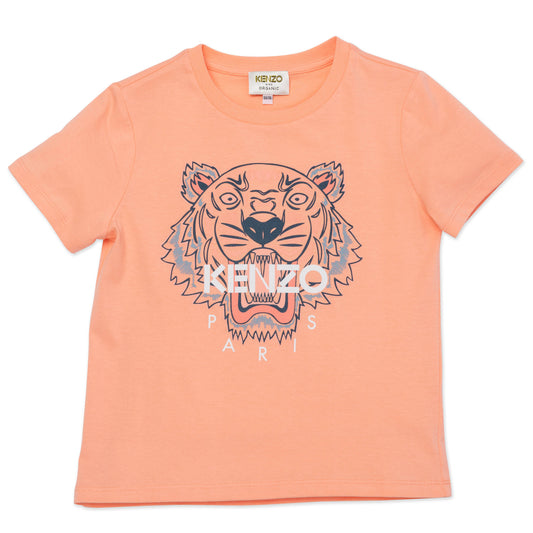 Girls Orange Tiger Cotton T-Shirt