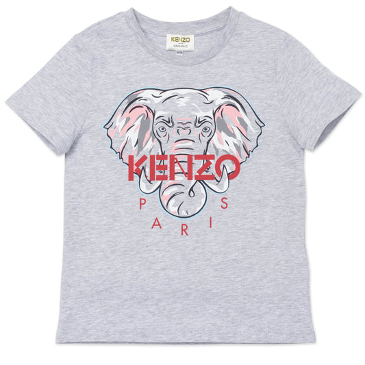Girls Grey Elephant Cotton T-Shirt