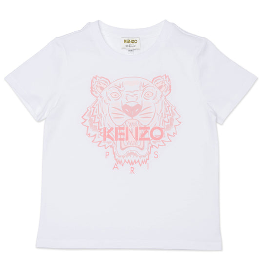 Girls White Tiger Cotton T-Shirt