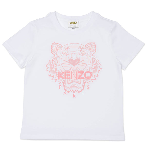 Girls White Tiger Cotton T-Shirt