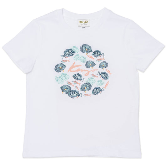 Girls White Printing Cotton T-Shirt