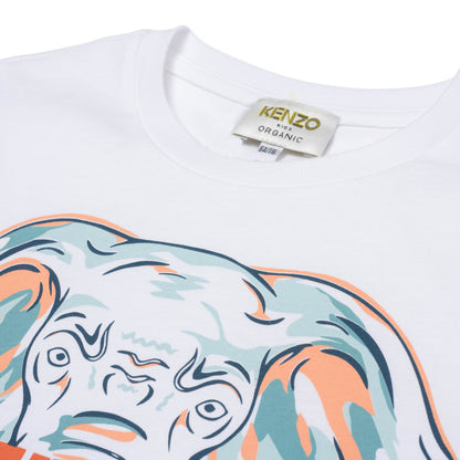 Girls White Elephant Cotton T-Shirt