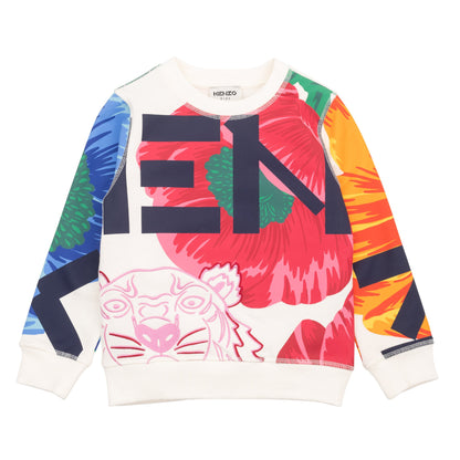 女童象牙白印花棉卫衣