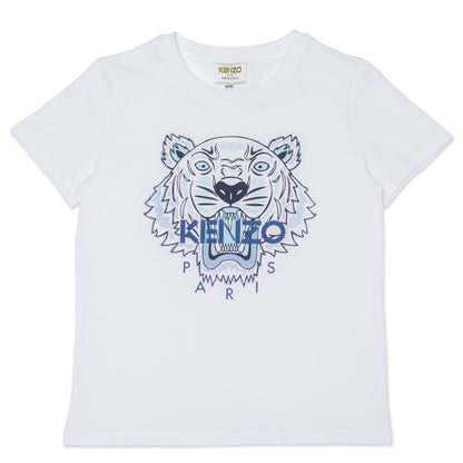 Boys White Tiger Cotton T-Shirt