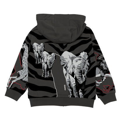 男童深灰色印花拉链上衣