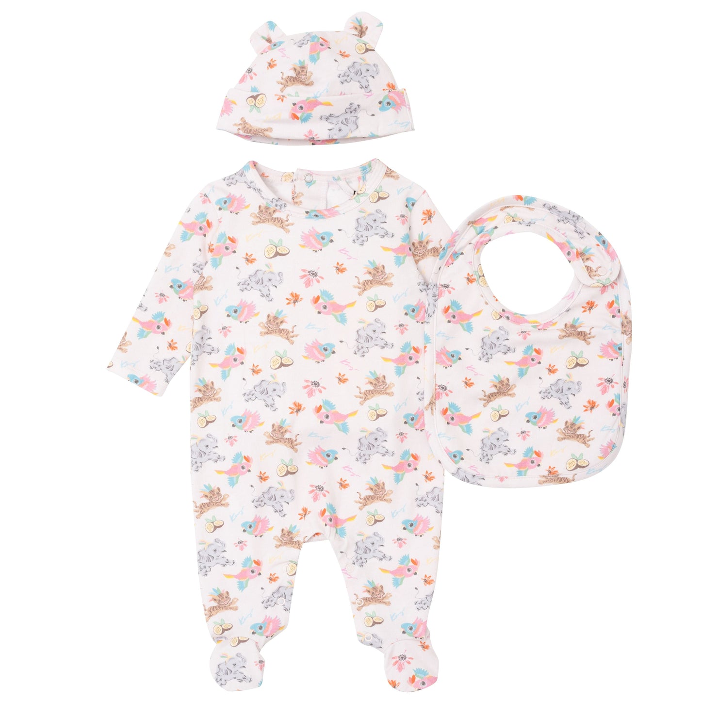婴儿粉色棉连体衣套装 (3件)