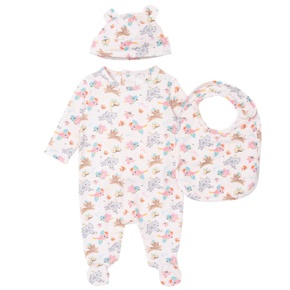 婴儿粉色棉连体衣套装 (3件)