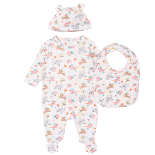 婴儿粉色棉连体衣套装 (3件)
