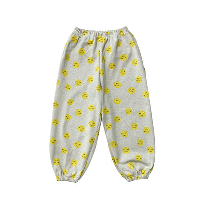 儿童米色印花棉长裤