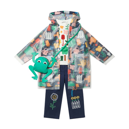 女童深蓝色刺绣牛仔长裤