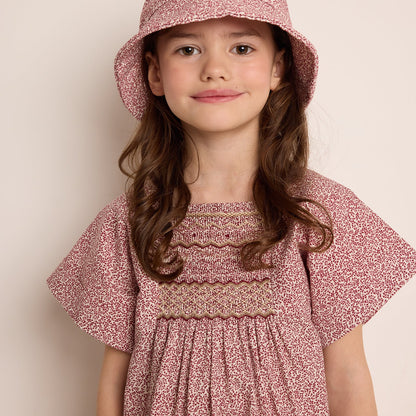 女童红色碎花渔夫帽