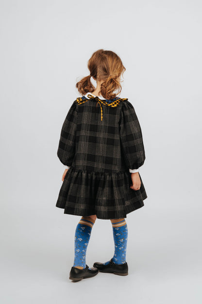女童黑色格子棉连衣裙