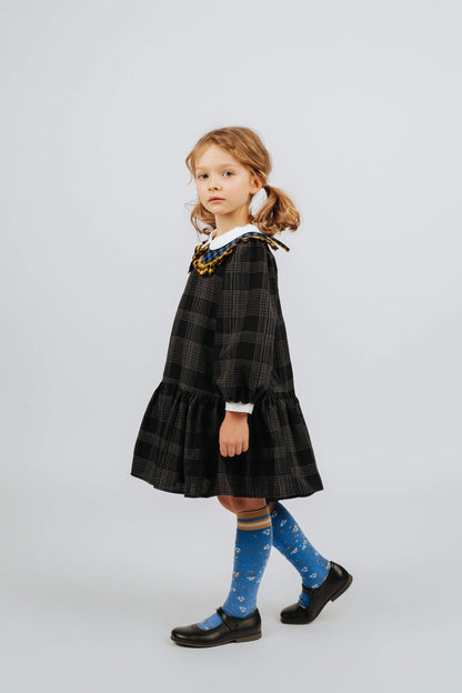 女童黑色格子棉连衣裙