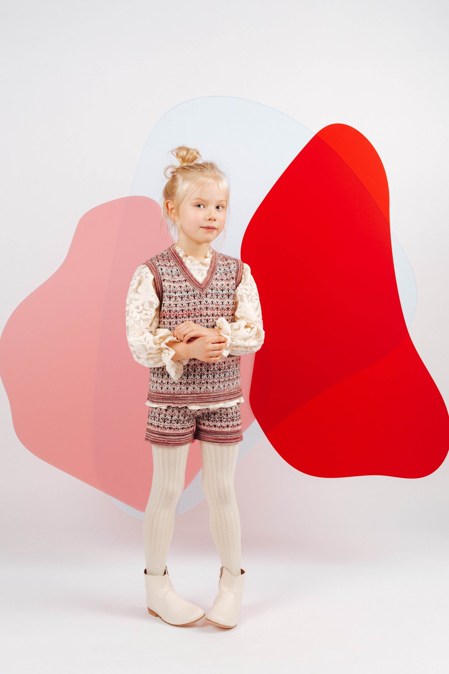 女童粉色图案羊毛背心