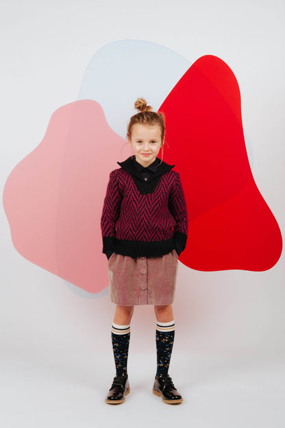 女童粉色丝绒短裙