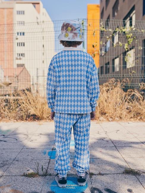 儿童蓝色格子棉T恤