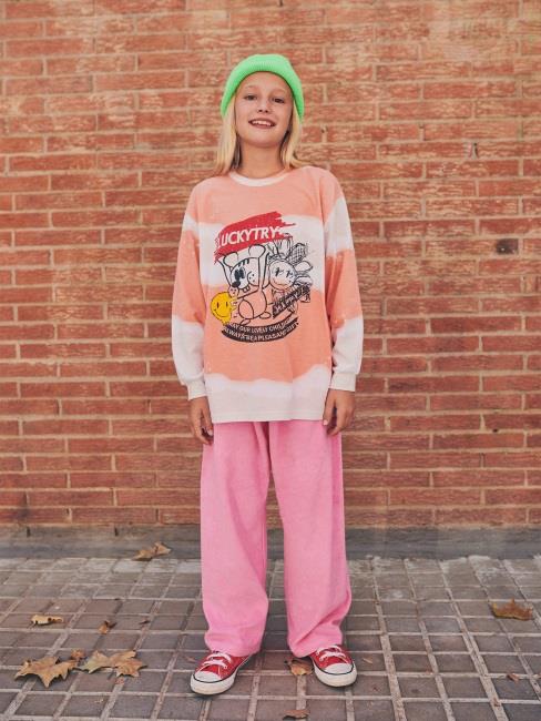 儿童粉色丝绒长裤