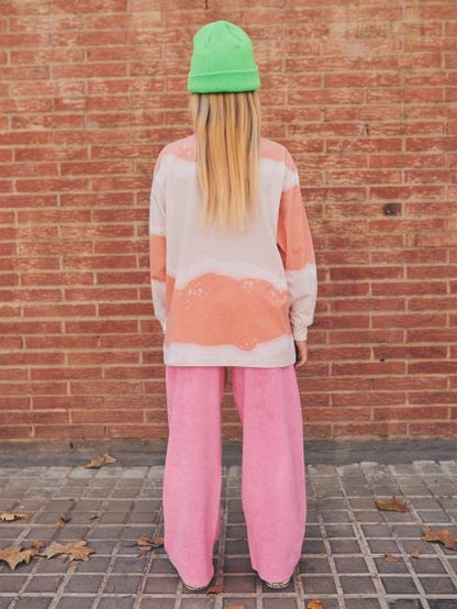 儿童粉色丝绒长裤