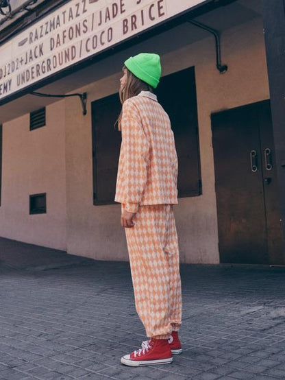 儿童橙色格子棉T恤