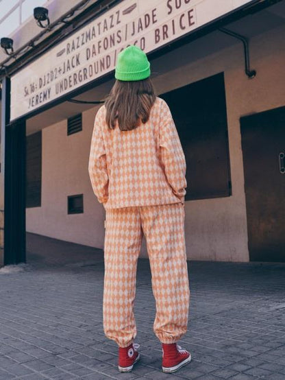 儿童橙色格子棉T恤