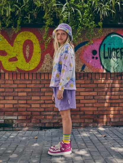 儿童紫色笑脸扎染T恤