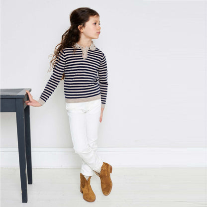 女童蓝色条纹羊毛毛衣