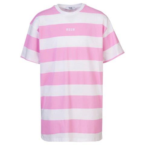 女童粉色条纹棉连衣裙