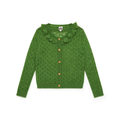 女童绿色镂空开衫