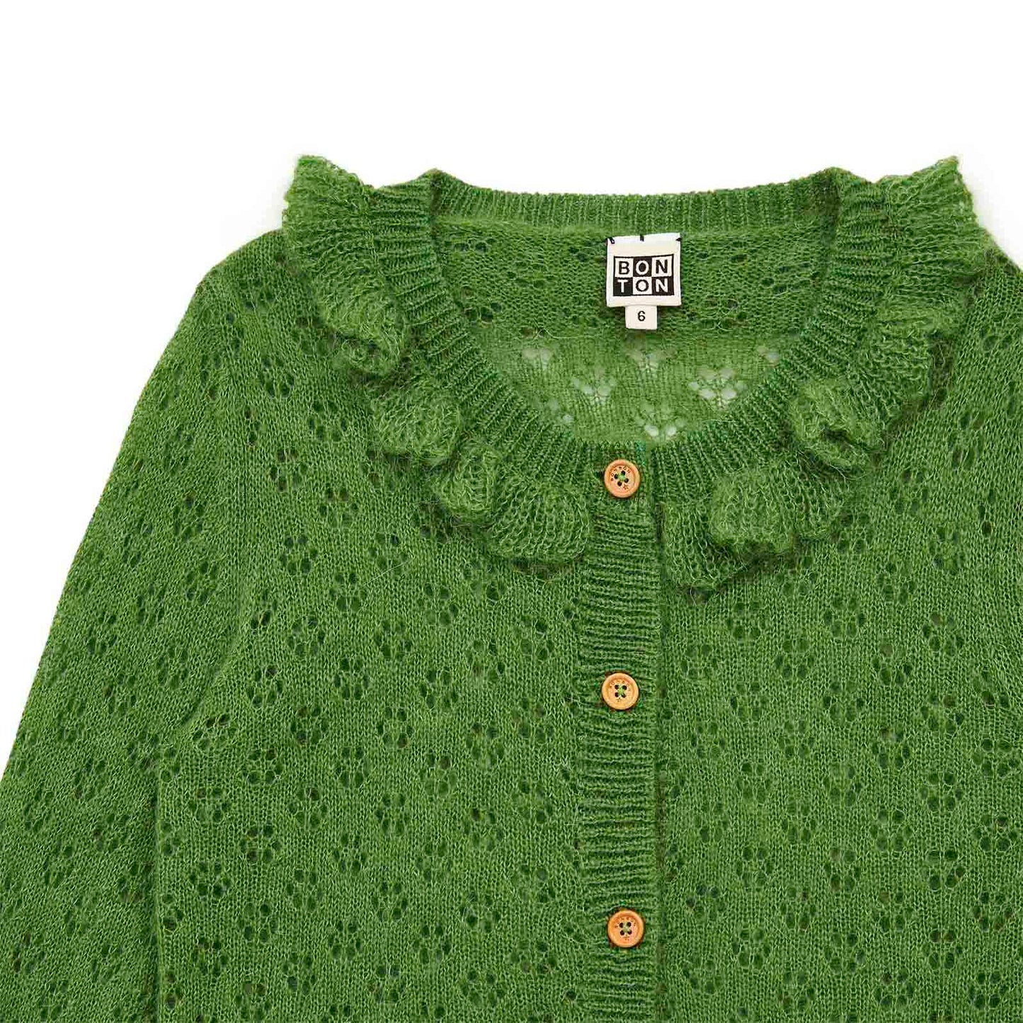 女童绿色镂空开衫