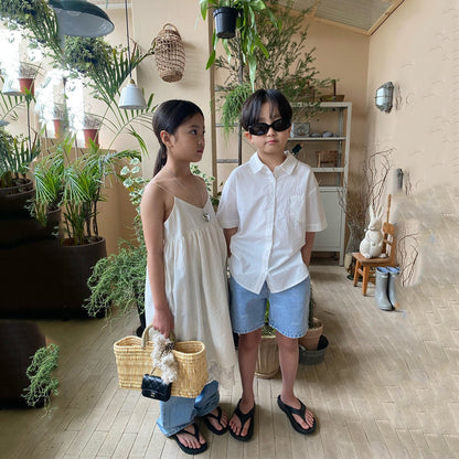 女童白色棉连衣裙