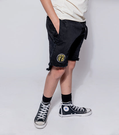 Boys & Girls Black Cotton Shorts