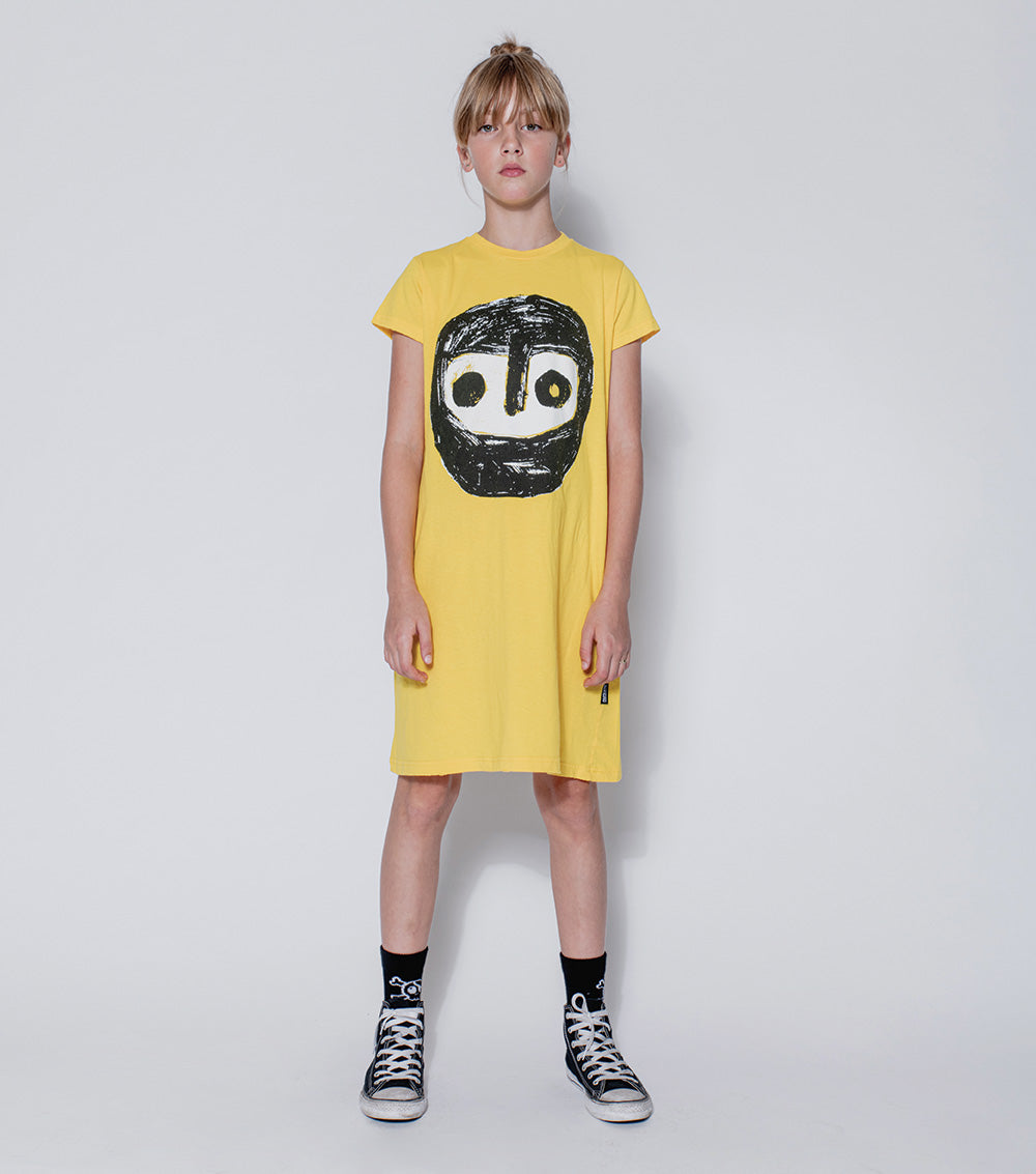Girls Yellow Painted Cotton Dress