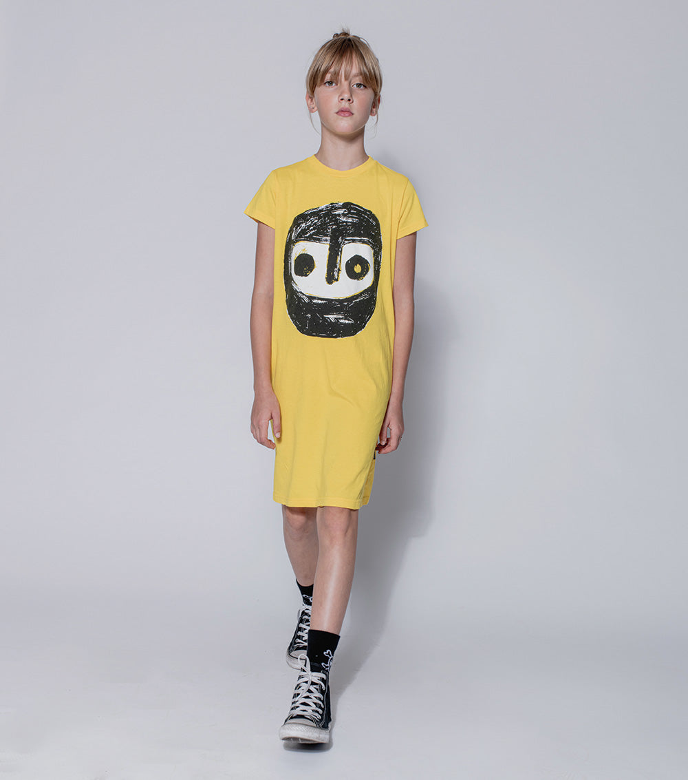 Girls Yellow Painted Cotton Dress