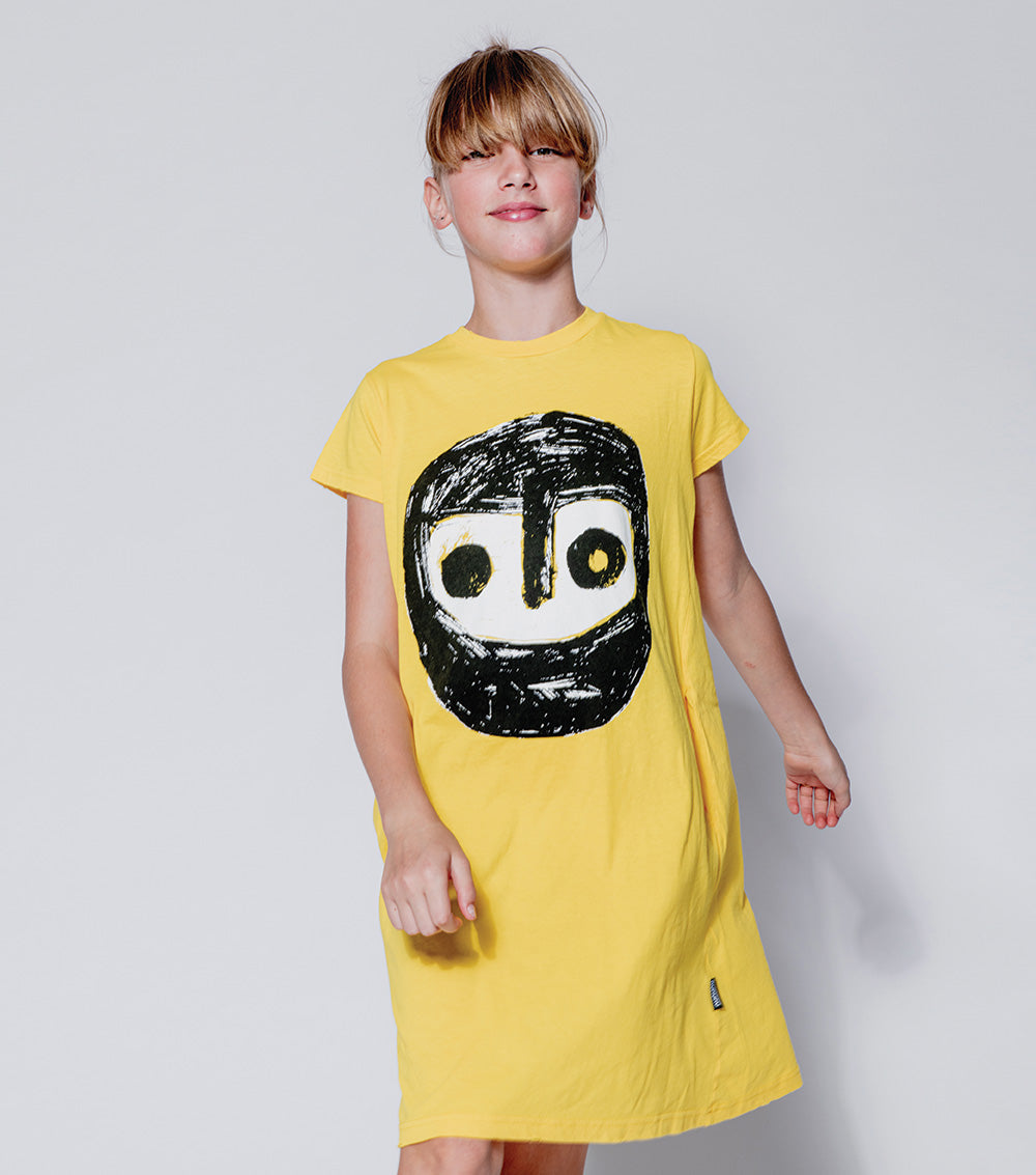 Girls Yellow Painted Cotton Dress