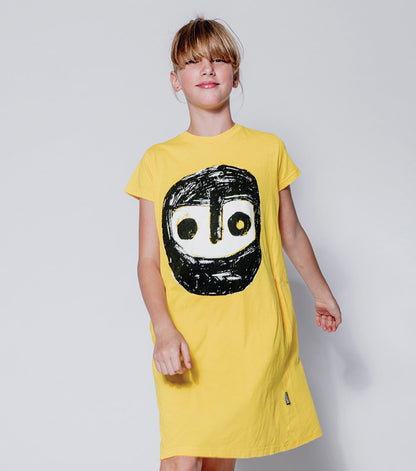 Girls Yellow Painted Cotton Dress