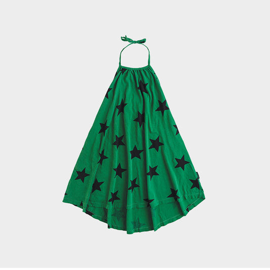 女童绿色星星棉连衣裙
