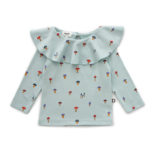 Girls Sky Grey Ruffle Collar Shirt