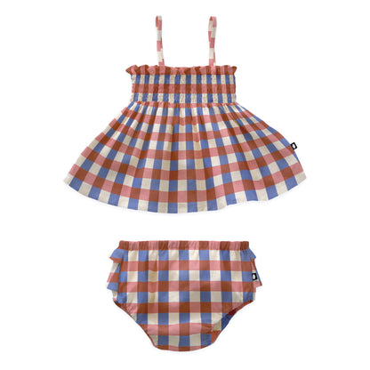 Baby Girls Pink Check Linen Dress Set