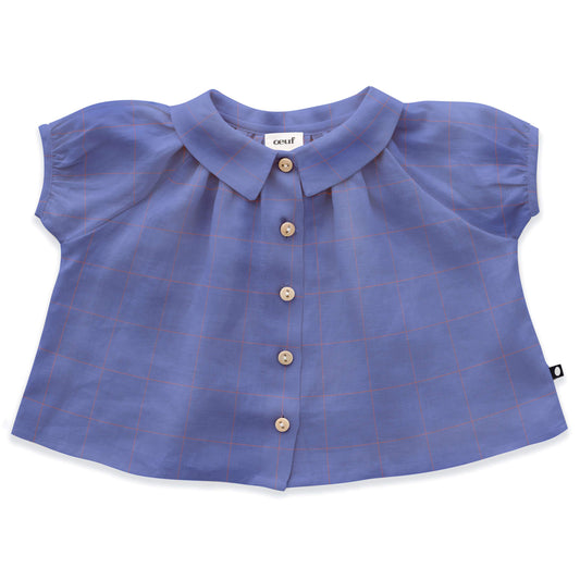 Girls Lavender Check Linen Blouse