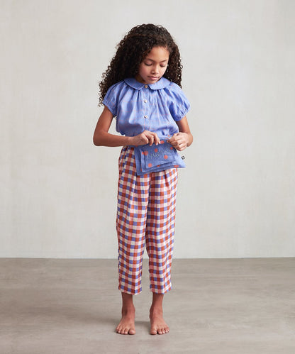 Girls Lavender Check Linen Blouse