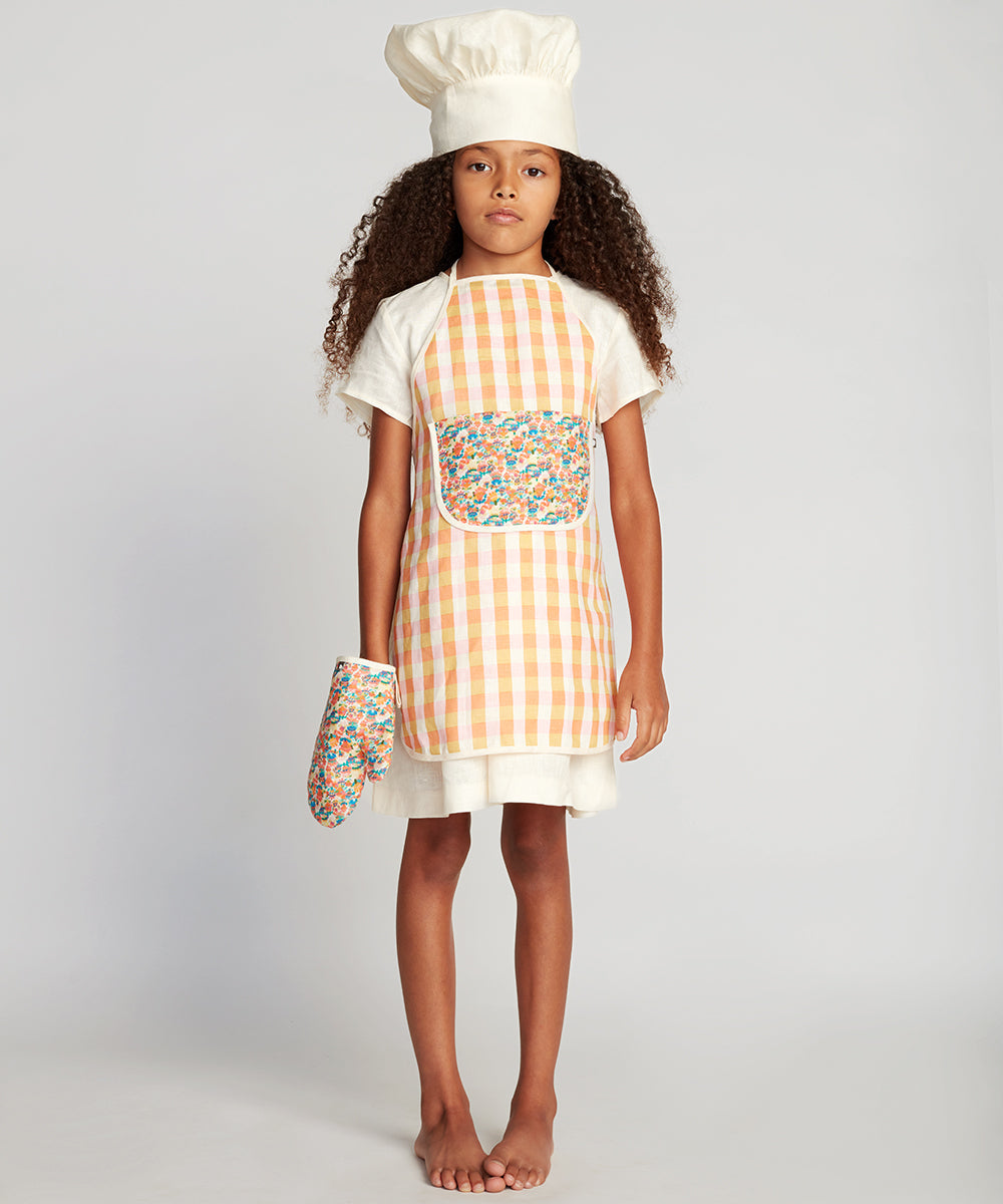儿童橙色格子围裙套装