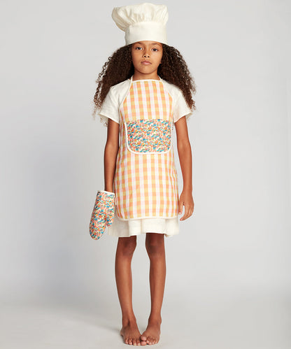 儿童橙色格子围裙套装