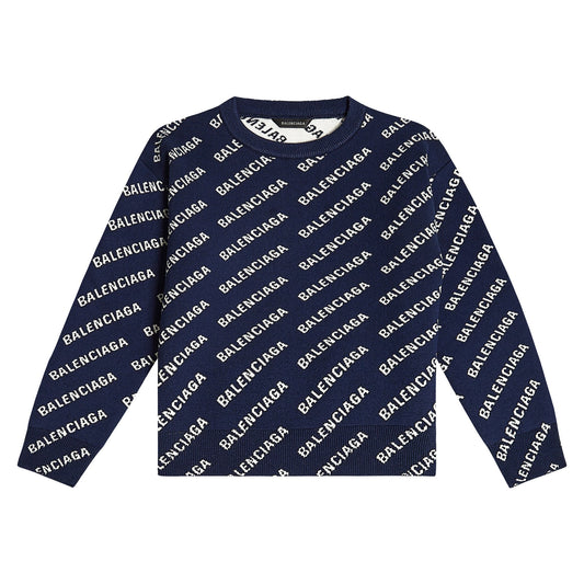 儿童藏青色Logo毛衣