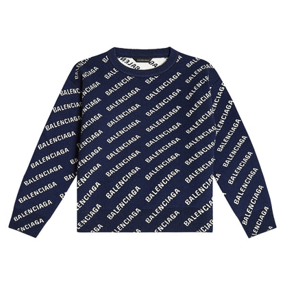 儿童藏青色Logo毛衣