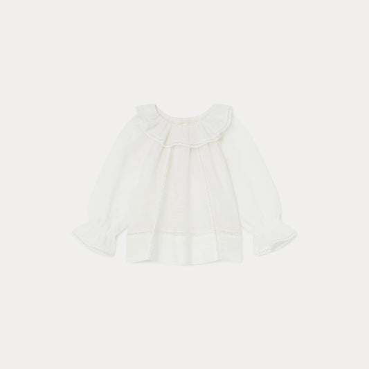 女婴白色荷叶边棉上衣