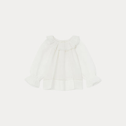 女婴白色荷叶边棉上衣